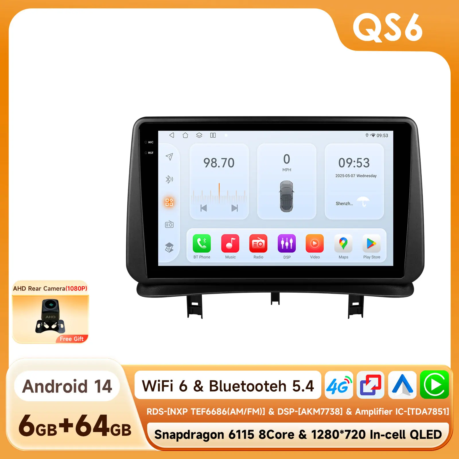 Autoradio Android voor Renault CLIO 3 2005-2014 Carplay Auto Multimedia Speler Intelligente Autoradio GPS WIFI door Snapdragon 6115 - afbeelding 1