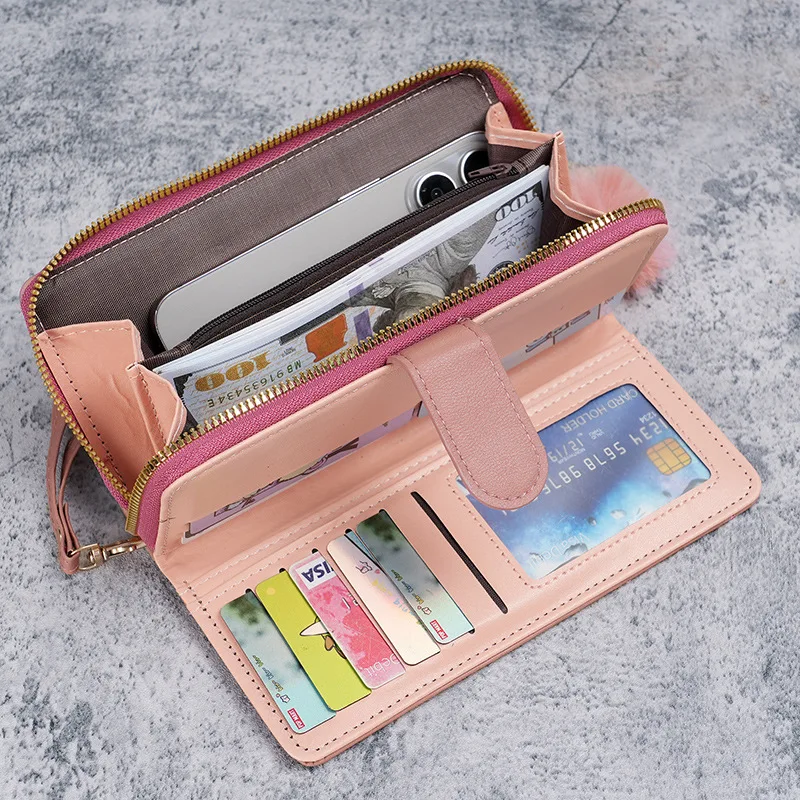Long PU Leather Wallet for Women Card Holder Large Capacity Hasp Zipper Coin Purse Multi Card Organizer Cell Phone Wristlet