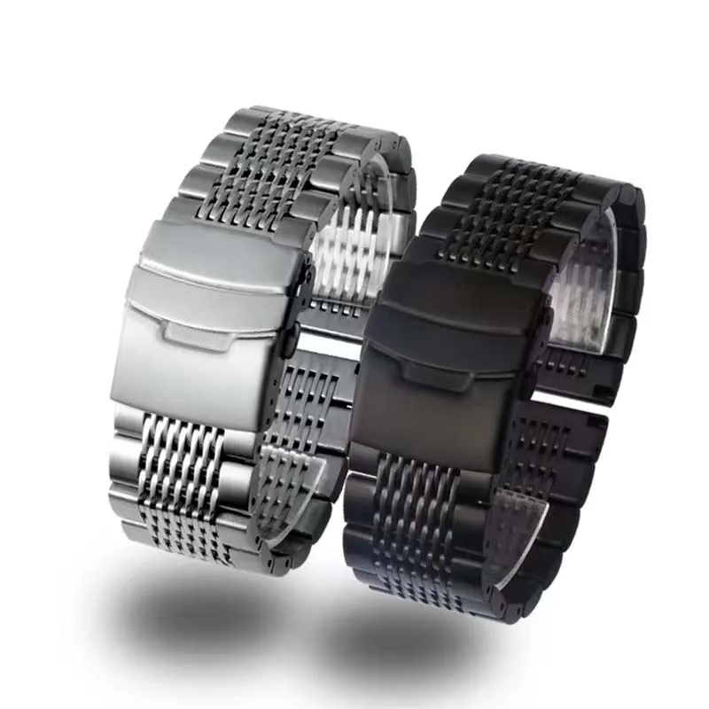Bracelet de montre en acier inoxydable 20mm 22mm pour HUAWEI Breitling Seiko, boucle de sécurité en acier inoxydable, maille lâche en acier massif