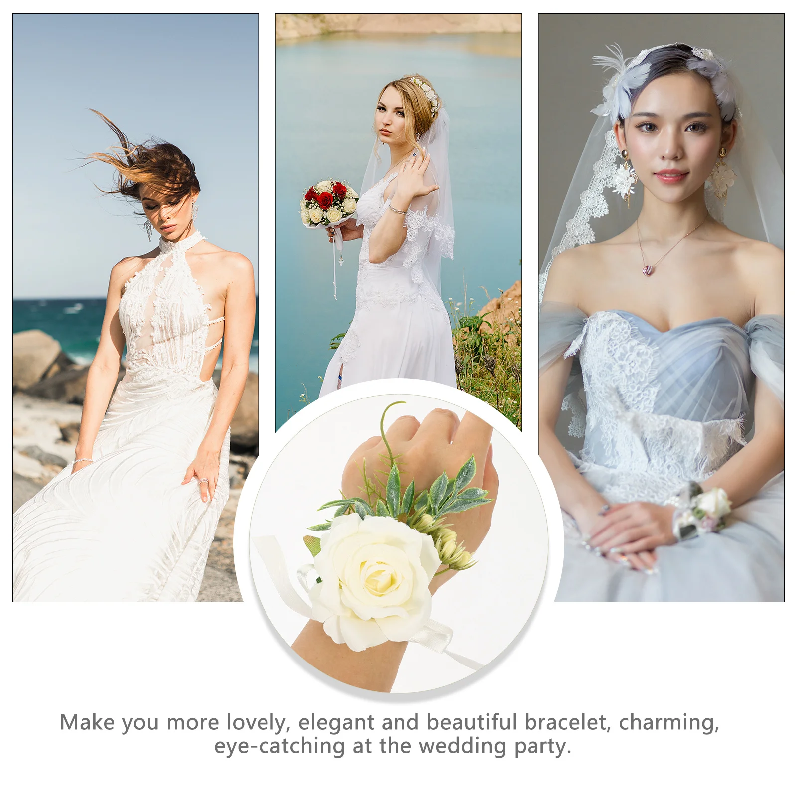 2Pcs Wrist Flower Decor Elegant Bridal Hand Flower for Rustic Weddings Bride Wristband Decor Costume Accessory