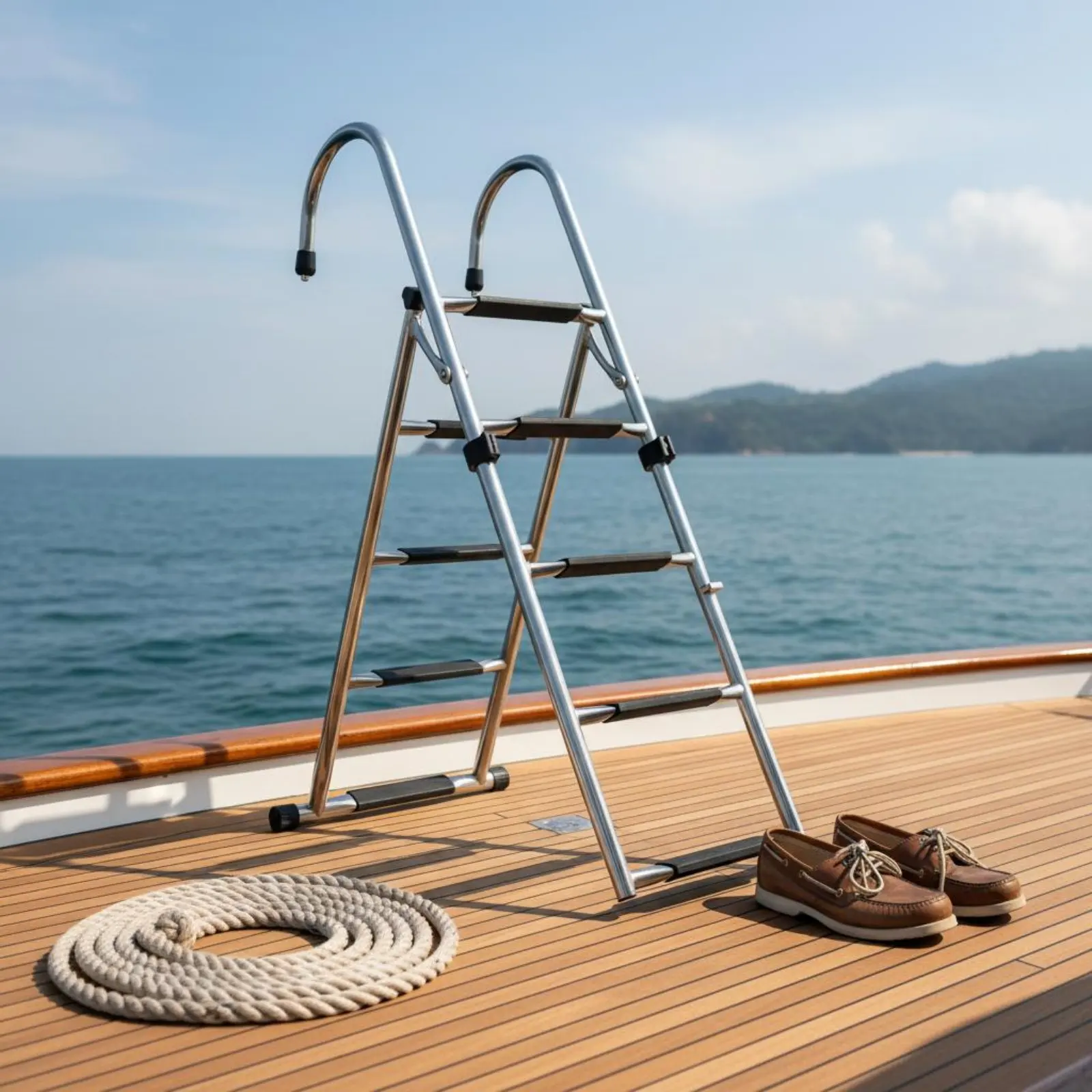 

Folding Boat Ladder Non-Slip Steps Stainless Steel Aquatic Ladder Easy Installation Sturdy-Duty for RV, Swimming