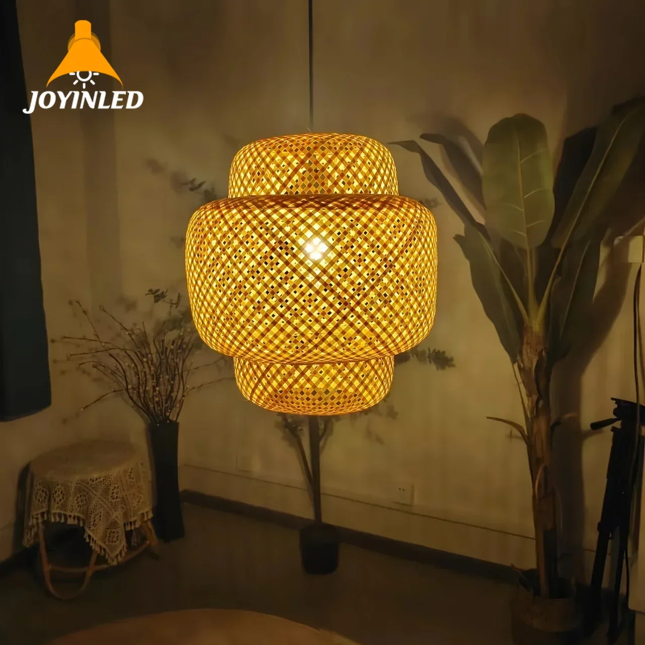 

Art Decor Bamboo Pendant Lamp Rattan Hanging Light Hand Woven Chandelier Cafe Restaurant Indoor Lighting Living Room Kitchen