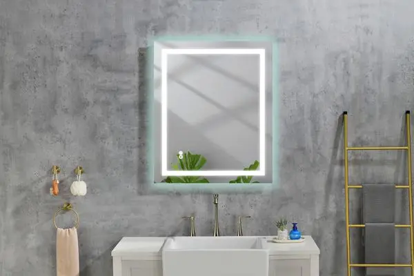 مرآة LED 36*28 للحمام مع أضواء؛ قابلة للتعتيم؛ مضادة للضباب؛ مرآة حمام مضاءة مع زر لمس ذكي؛ وظيفة الذاكرة