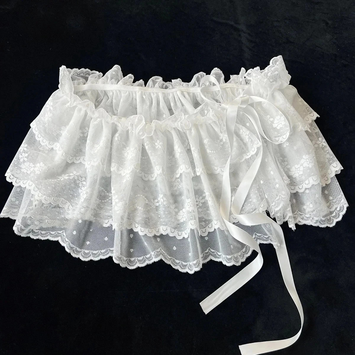 Falda de encaje elegante Harajuku de verano Y2K estilo coreano falda envolvente de malla blanca y Beige con pantalones separados ropa de calle moda para niñas