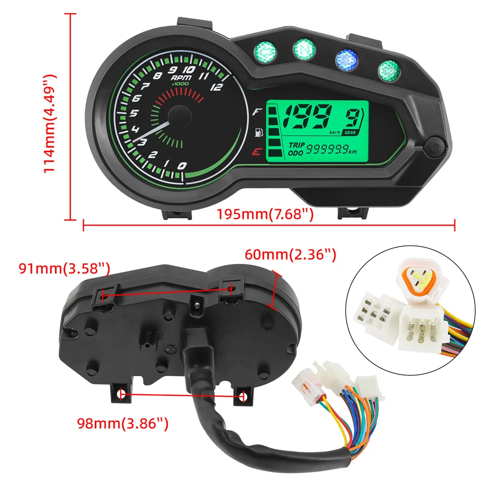 ADQ オートバイスピードメータータコメーター 12000 RPM メーター