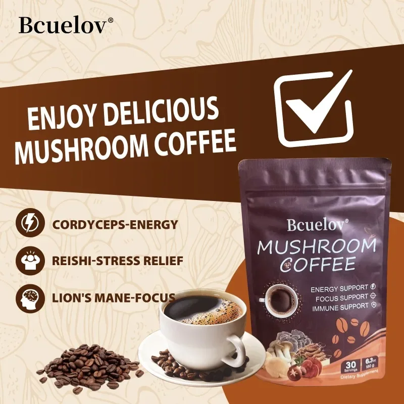 Organic Mushroom Coffee - 6 Types of Mushrooms (Hericium, Cordyceps, Reishi, Etc.) To Support Immunity, Focus & Energy Health