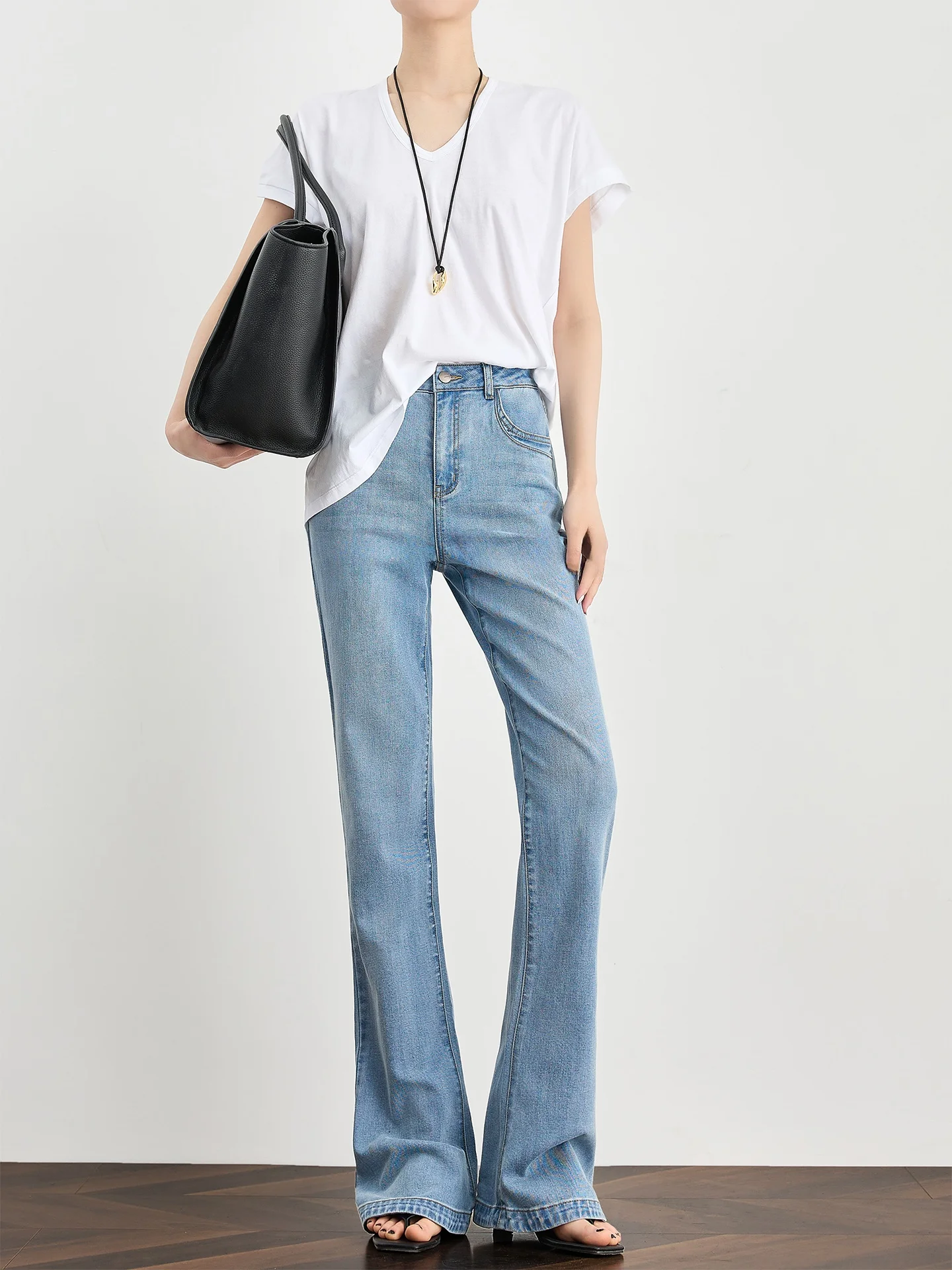 

FAESSLIN High Waist Denim Pants Extended Long Bell Bottoms Women's Summer Casual Straight Leg Cool Feeling Stylish