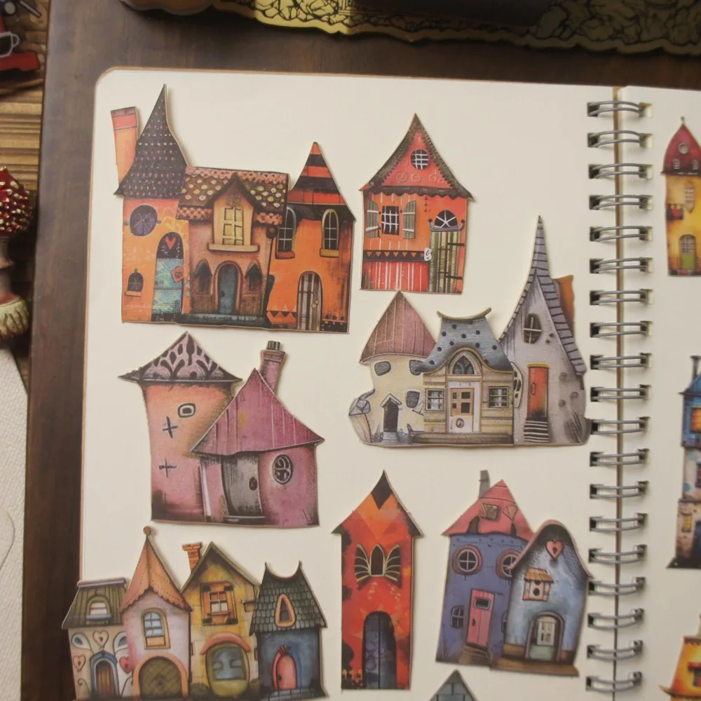 

18pcs Colorful Wooden House in The Strange Story Style Hard Paper Sticker Scrapbooking DIY Gift Label Decoration Tag