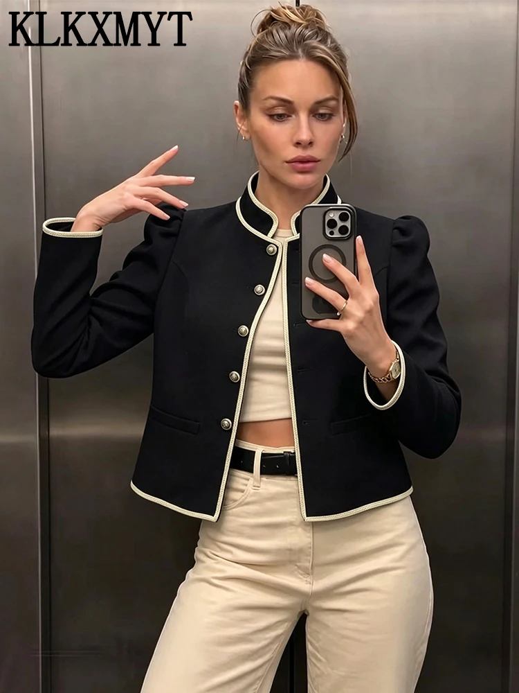 KLKXMYT Women Office Commuting Blazer Jacket Single Breasted Long Sleeve Short Coat New Fashion 2026 Autumn Streetwear Blazers