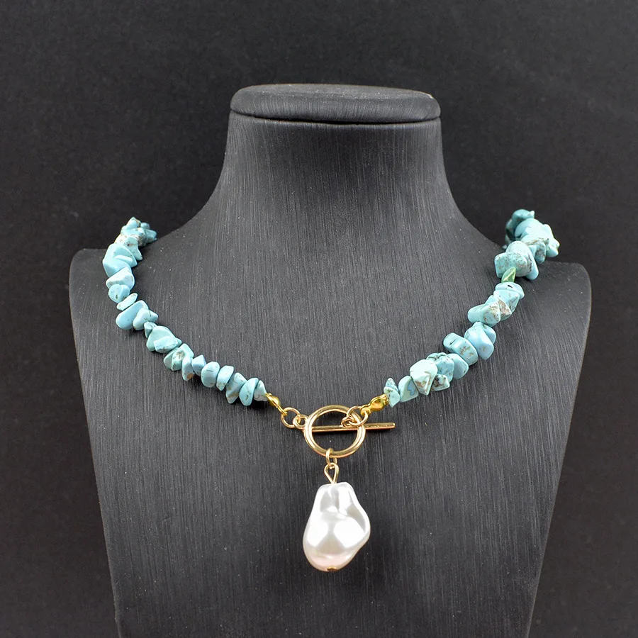 Vintage irregular turquoise OT buckle jewelry premium women's special-shaped pearl necklace bracelet