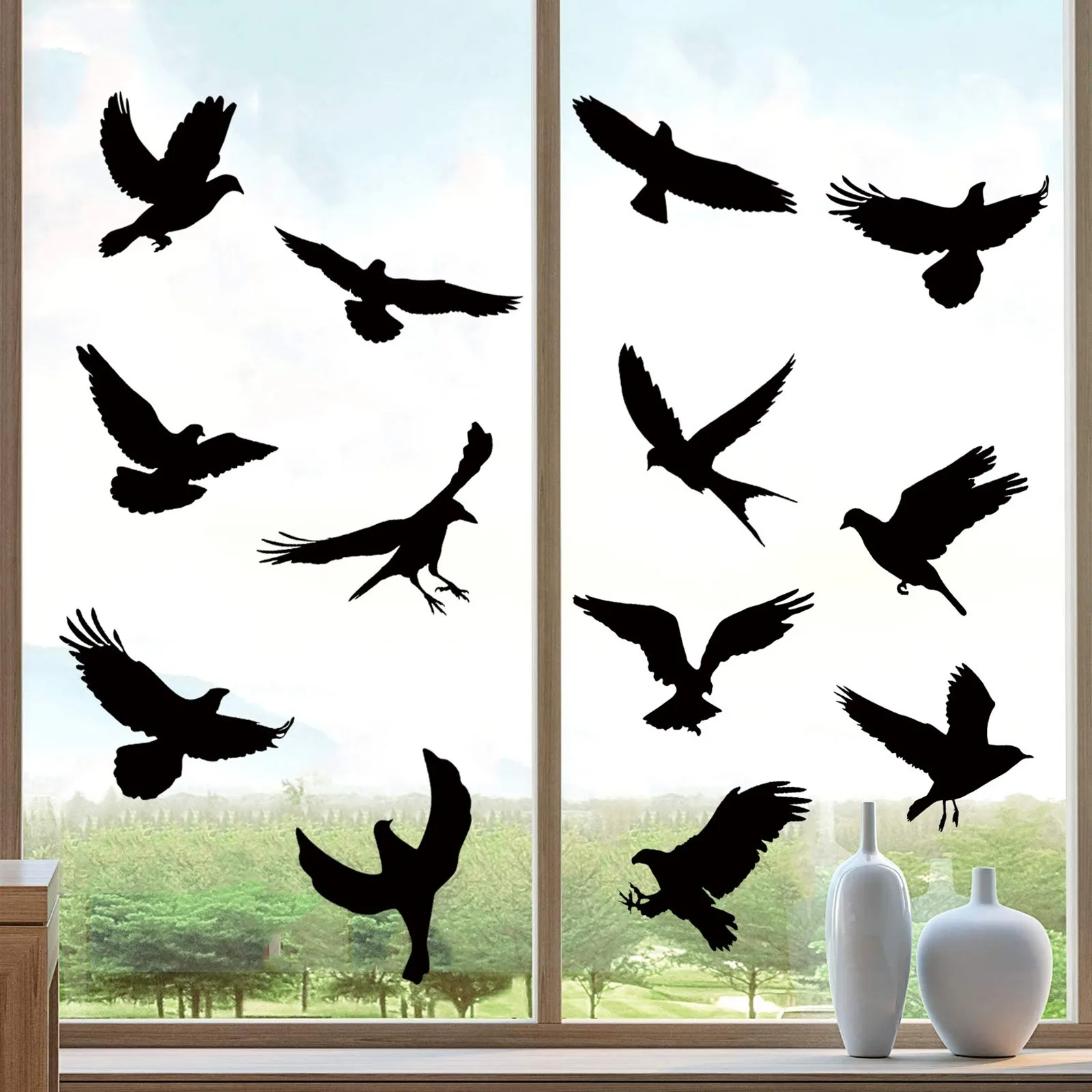 Anti-collision Black Bird Glass Windows Sticker Static Electricity Removable Windows Grille Warnings Wall Sticker Home Decor Top