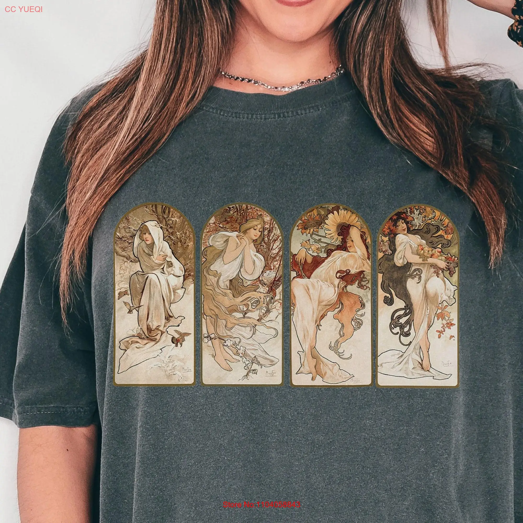 Comfort Colors Alphonse Mucha Seasons T Shirt Art Nouveau Aesthetic Clothes History Indie Famous Artist Feminist