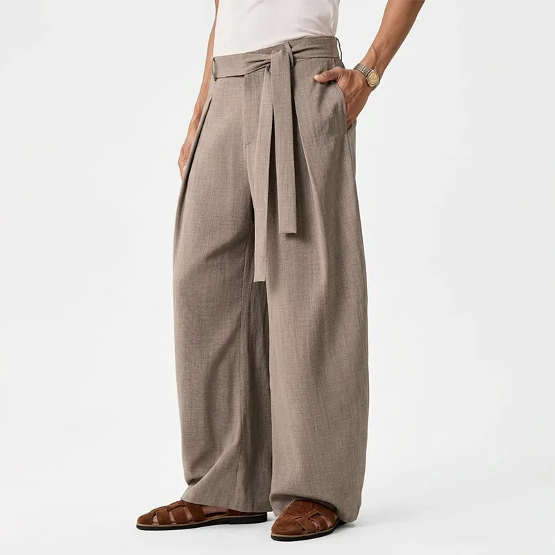 KIDWHXR Herrenhose, locker geschnitten, mittelhoher Bund, atmungsaktiv, Vintage-Plisseehose, gerade geschnitten, mit Kordelzug, Business Casual Herrenhose – Detail 17
