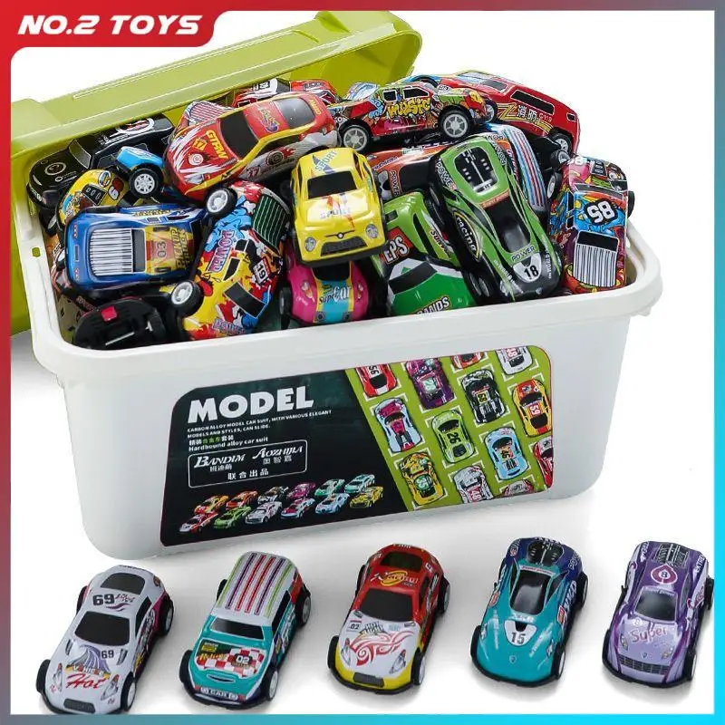 10/20/30 Pcs Alloy Pull Back Car Model Cool Boy Inertial Racing Cars with Storage Box Colorful Rebound Vehicle Model Kids Toy