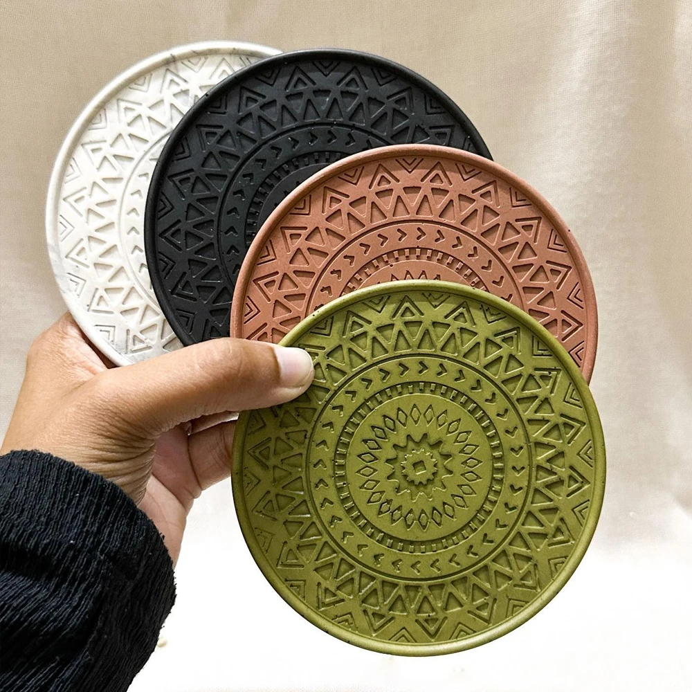 Round Coaster Coaster Silicone Molds Mandala Flower Pattern Wine Glass Cup Mat Mold DIY Cement Plaster Coffee Coaster Tray Mould