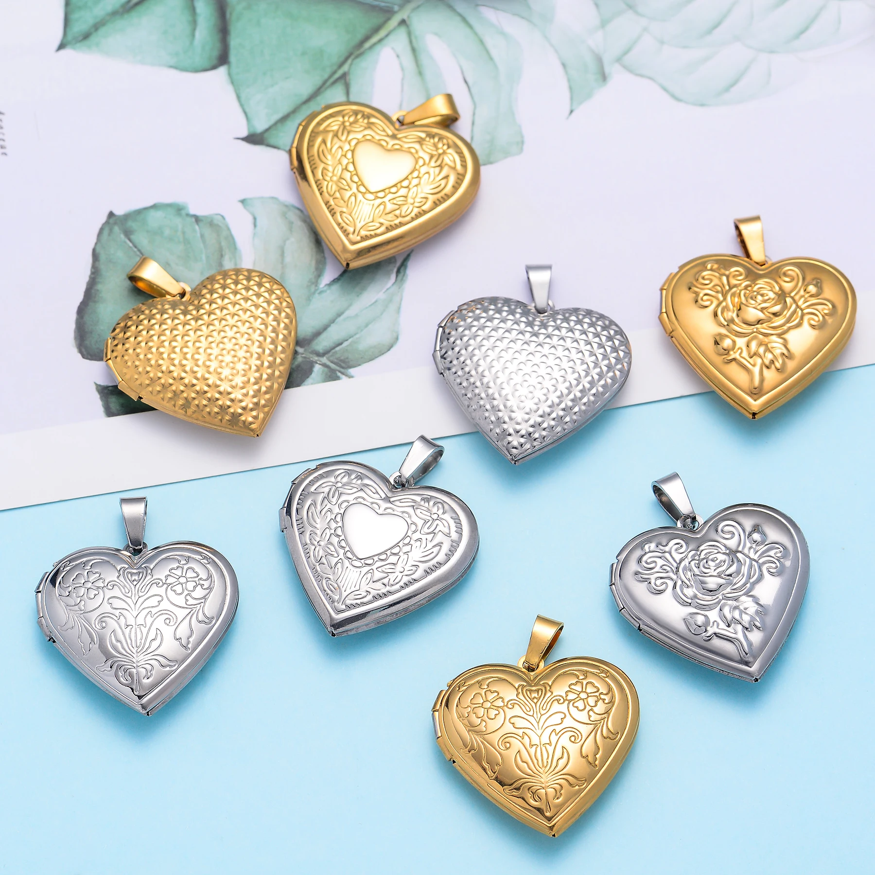 Wholesale 4pcs/lot Photo Frame Locket Pendant Stainless Steel Heart Round Charms For Jewelry Making Supplies DIY Accessories image 4