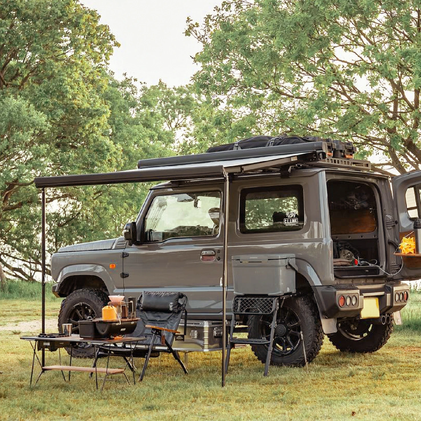 Wareda Motorized Aluminum Retractable Black 4x4 Truck Car Side Awning Free Standing