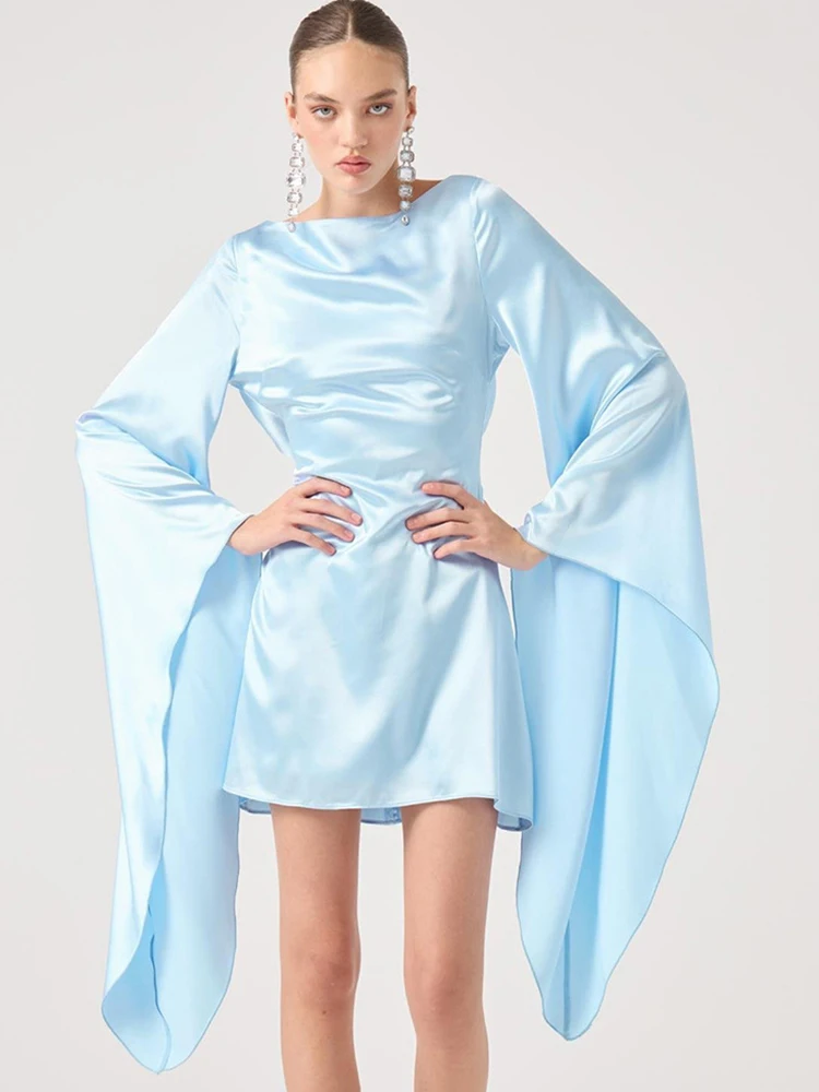 

JULISSA MO Satin Sexy Backless Bandage Women Mini Dress Black Long Sleeve High Waist Dress Autumn New Elegant Party Club Dresses