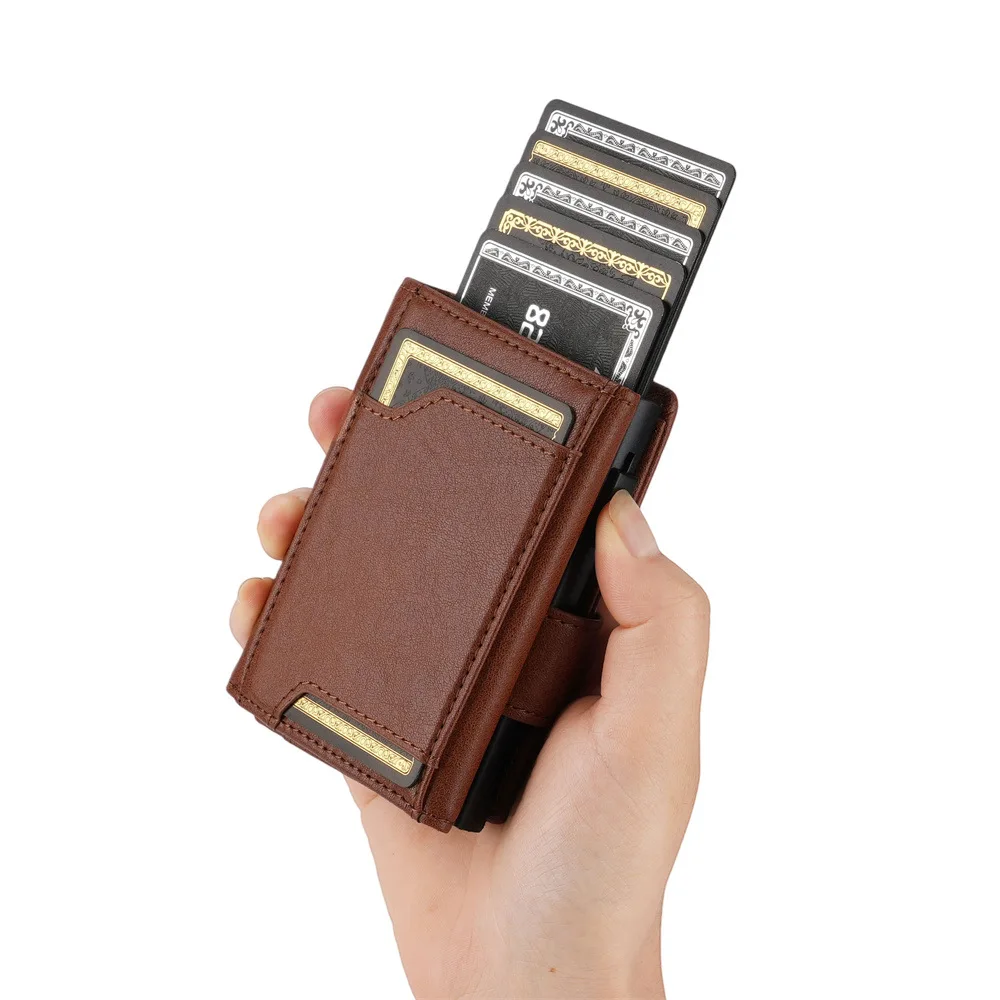 Vintage Man's Short Wallet Anti-Theft Rfid Convenient PU Leather Brown Bank Cash Card Holder Wallet ﻿