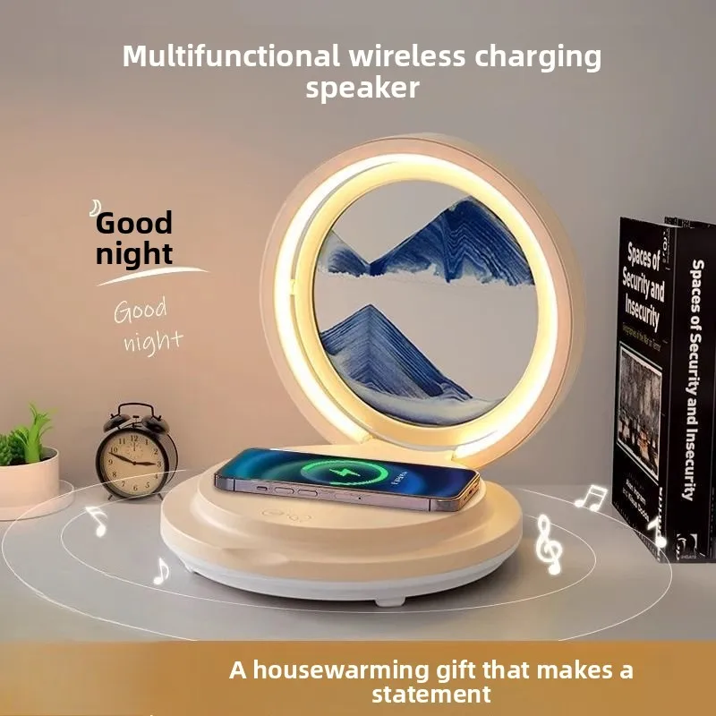 New Quicksand Painting Bedside Lamp Multifunctional Wireless Charging Bluetooth Speaker Creative Birthday Gift For Men Women
