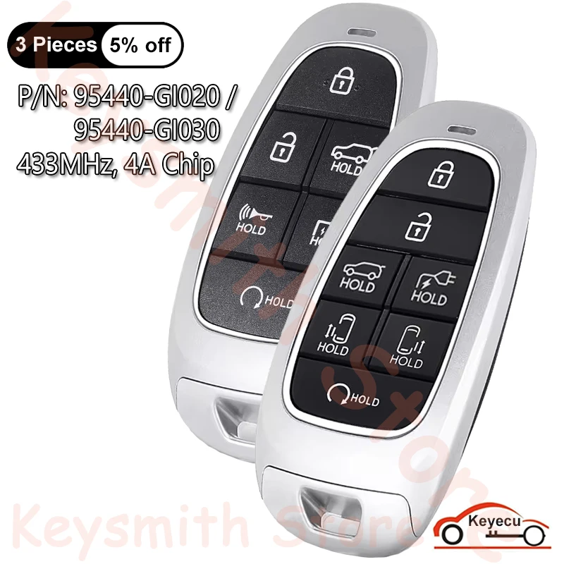 

KEYECU 6 7 Buttons 433MHz 4A Chip for Hyundai Ioniq 2022 2023 2024 Auto Smart Remote Control Key Fob 95440-GI020 / 95440-GI030