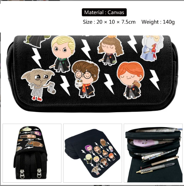 Harri Magic Academy Anime Stationery Box Triangle Hallows Students Simple Zipper Double layers Pencil Case Action figure toys