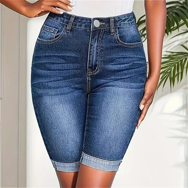 Denim Pant Women Jeans Vintage Knee Length Pants Slim Fit High Waist Straight Trousers Y2k Streetwear Elegant Work Casual 2026
