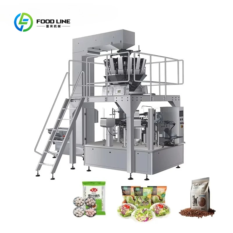 Máquina envasadora de bolsas rotativa automática personalizada para maní, almendras, pasas, dulces, envasado de gránulos sólidos