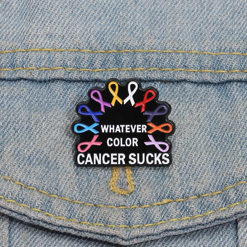 Whatever Color Cancer Sucks Enamel Pins Colorful Fight Cancer Ribbons Brooches Backpack Lapel Badge Gift for Medical Institution