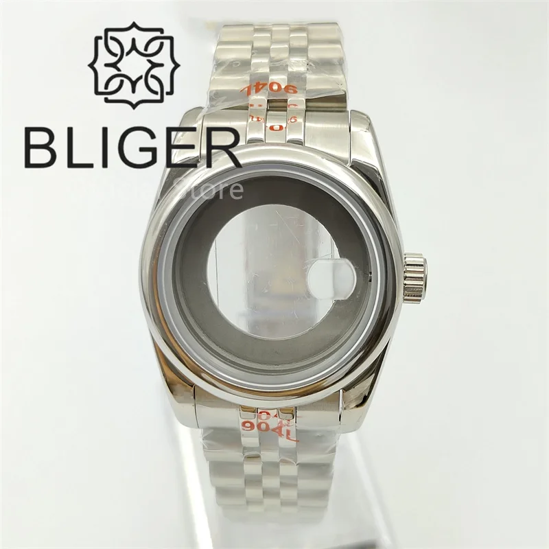 BLIGER 31mm Silver Watch Case With Jubilee Bracelet Round Fluetd Polished Bezel Sapphire Glass Fit NH05A Movements Women's Watch