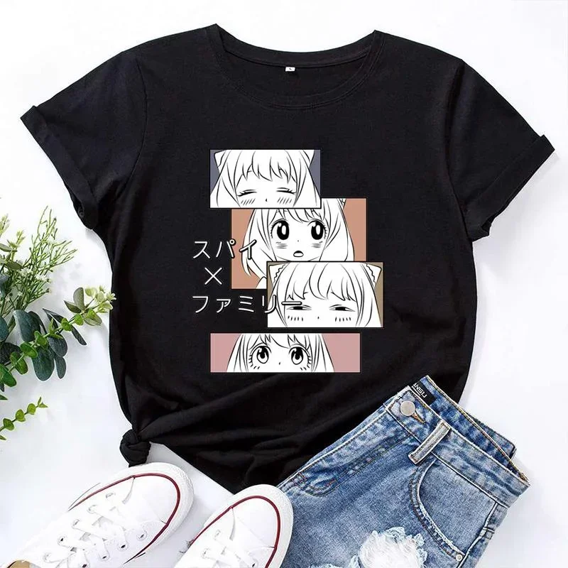 Kawaii Anya Forger Print Shirt Anime Pattern Women's Casual Comfortable Short Sleeve T-Shirt women clothing