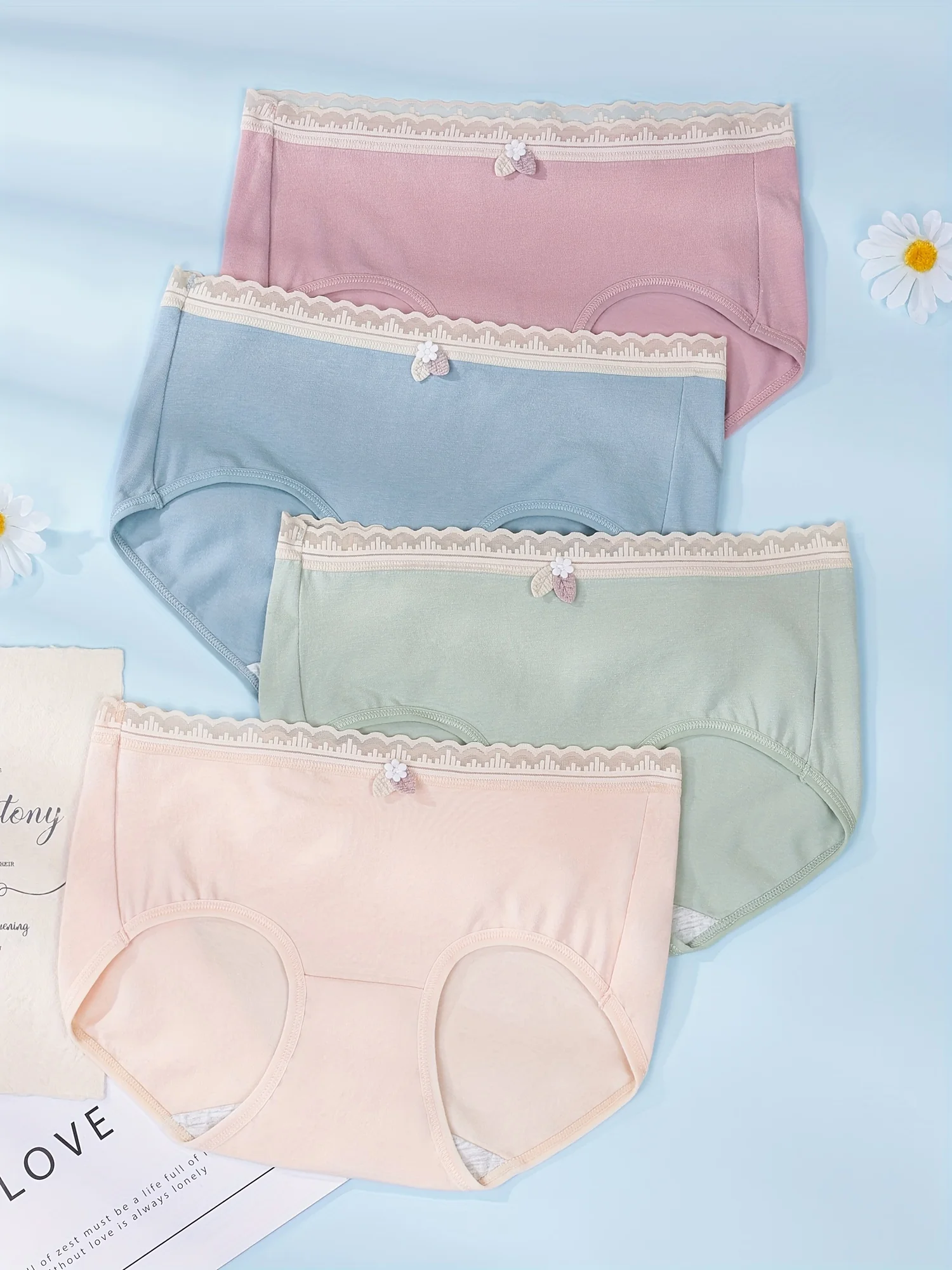 

4pcs Ultra-Soft Briefs Cute Lace Panties Breathable Comfortable Underwear Girl's Skin-friendly Intimates Lingerie
