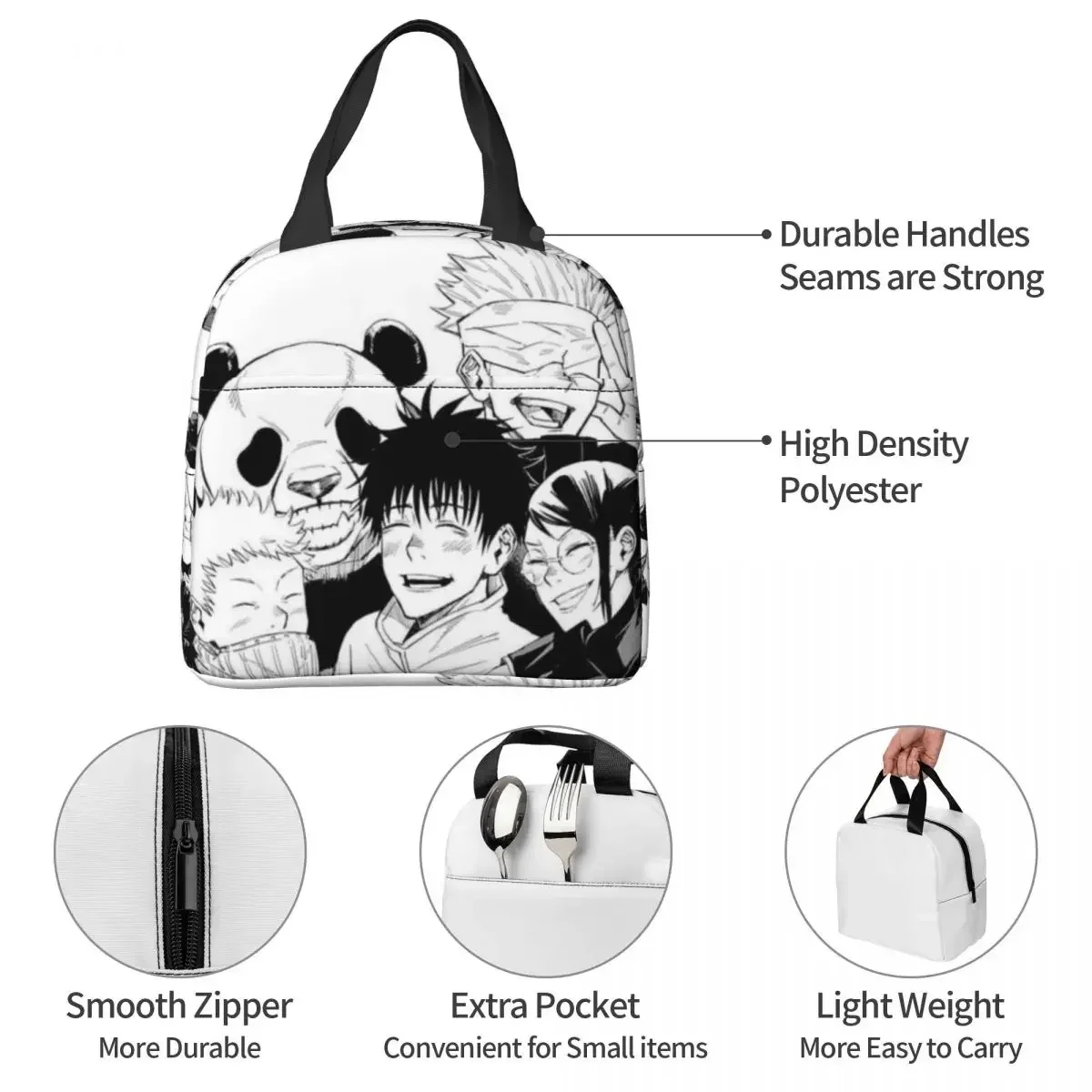 Jujutsu Kaisen Isolado Lunch Bags Sacos de Piquenique Portáteis Refrigerador Térmico, Lancheira, Tote para Mulheres, Trabalho, Crianças, Escola