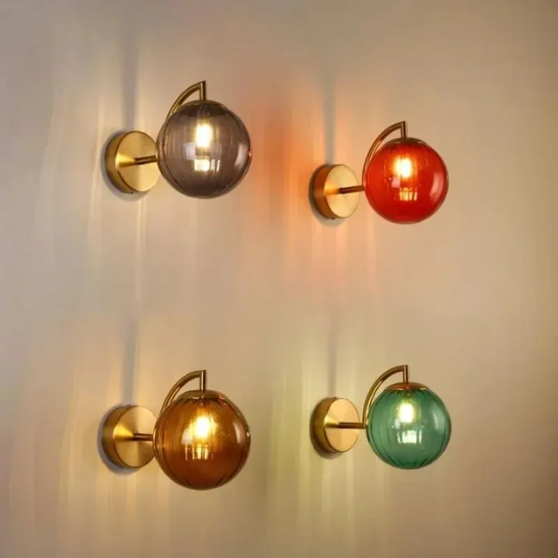 Modern E14 Wall Lamp Nordic Water Grain Glass Ball Pendant Light Hotel Hallway Staircase Room Decor Led Entrance Lighting