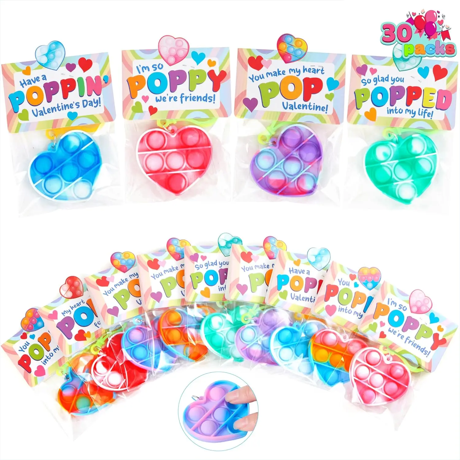 

30 наборов подарков ко Дню святого Валентина для детей: брелоки-сердечки с пузырьками и карточками, антистрессовые игрушки для вечеринок