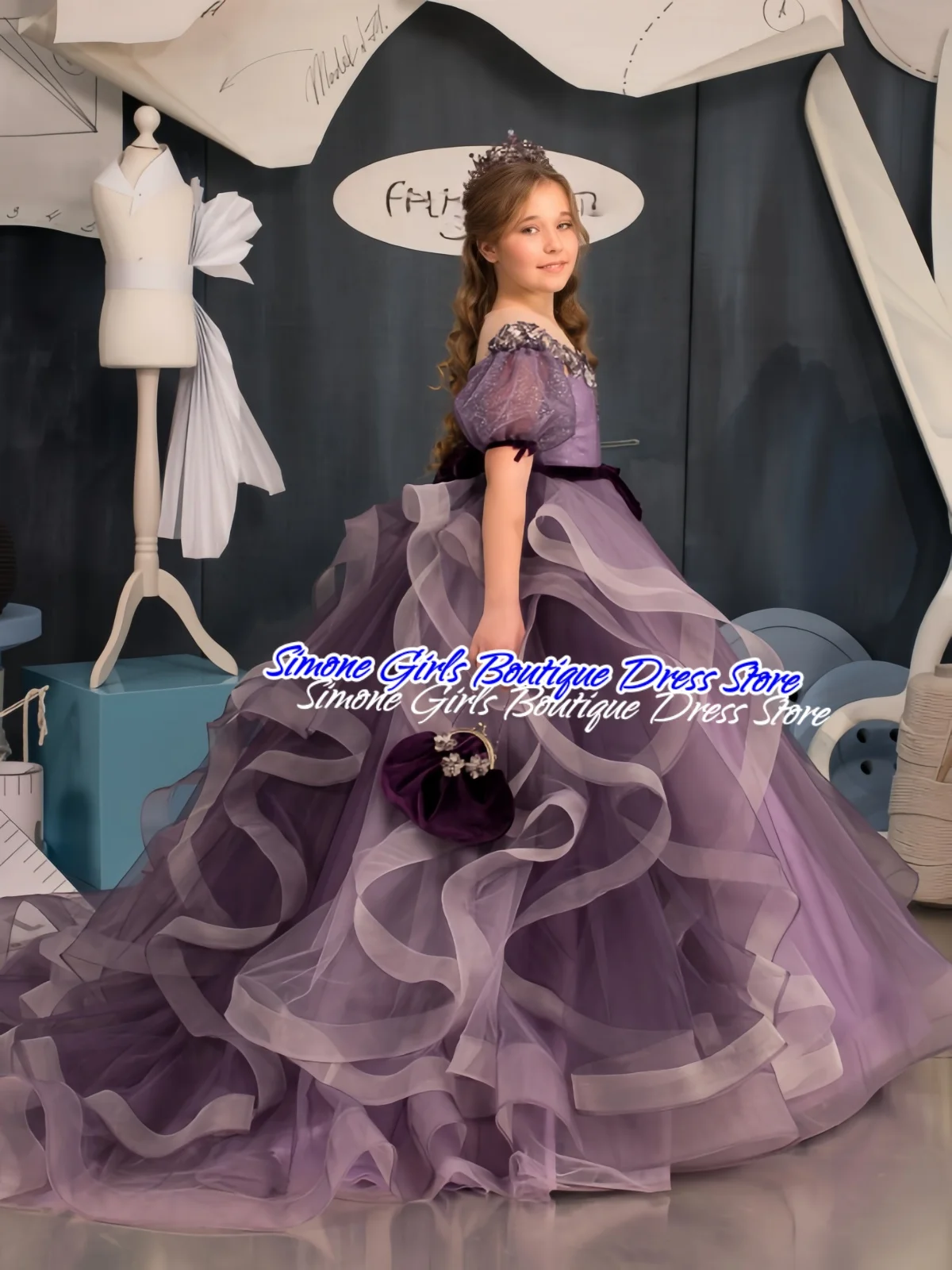 

layered princess dress Lace stitching Asymmetrical Sequin Flower Girl Dresses For Formal Receptions Photo Shoots Dance party
