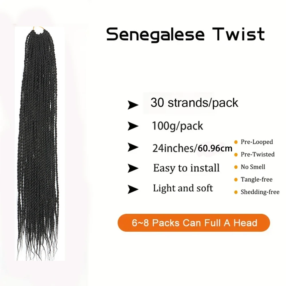 Peluca sintética Senegalesa de ganchillo trenzado, extensión de cabello, rastas africanas, accesorio para el cabello, 30 raíces por paquete