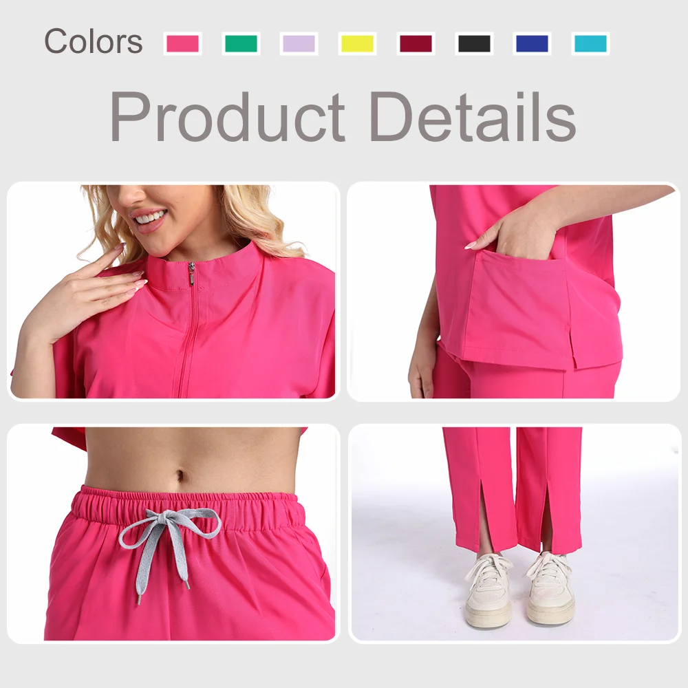 Медицинская униформа, наборы скрабов, женский и мужской топ с воротником на молнии, широкие брюки, больничная спецодежда, костюмы для врачей и медсестер, клинические хирургические