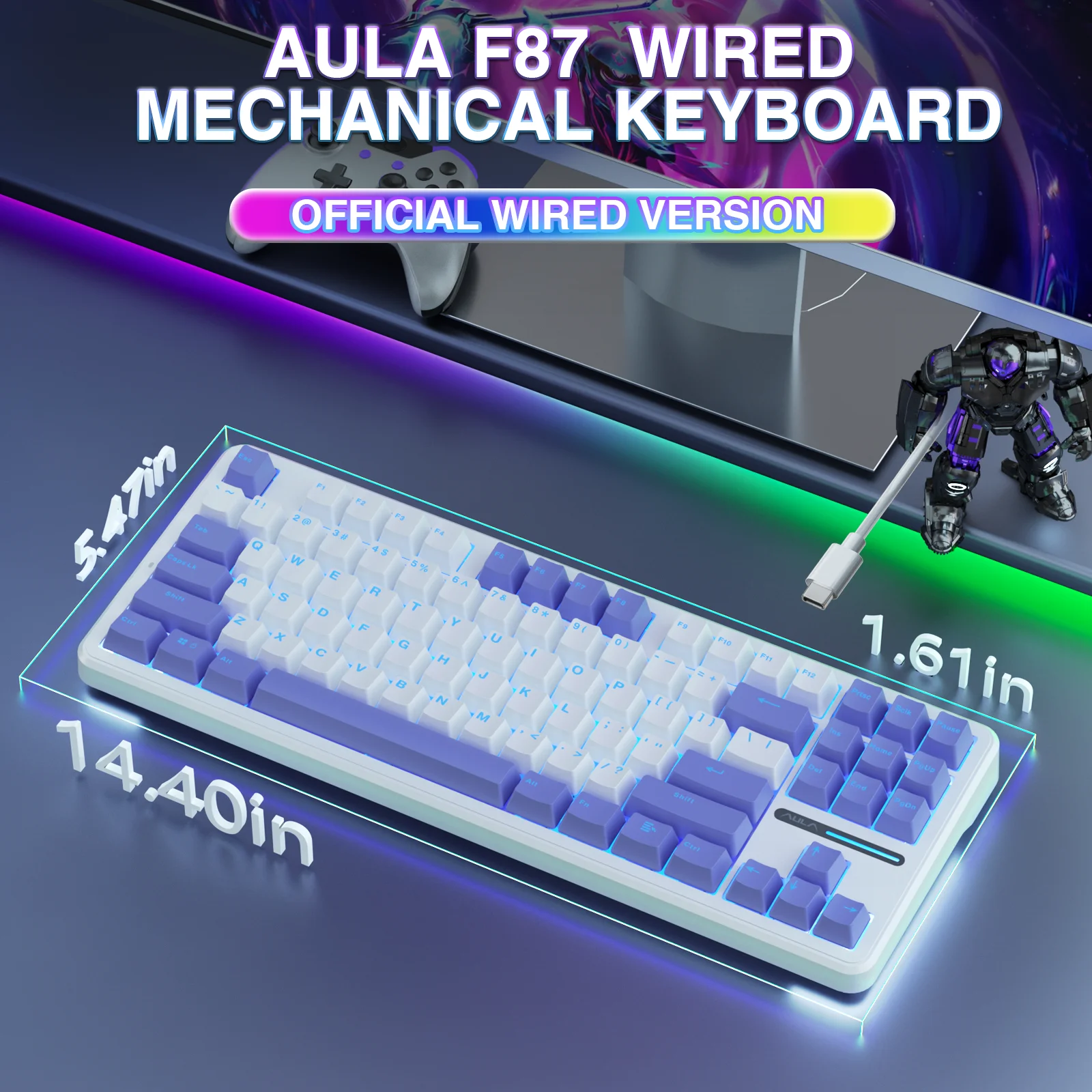 AULA F87 Wired Single Backlight Gasket Structure Keyboard Hot-swap Custom Mechanical Keyboard High Quality PBT Keycaps