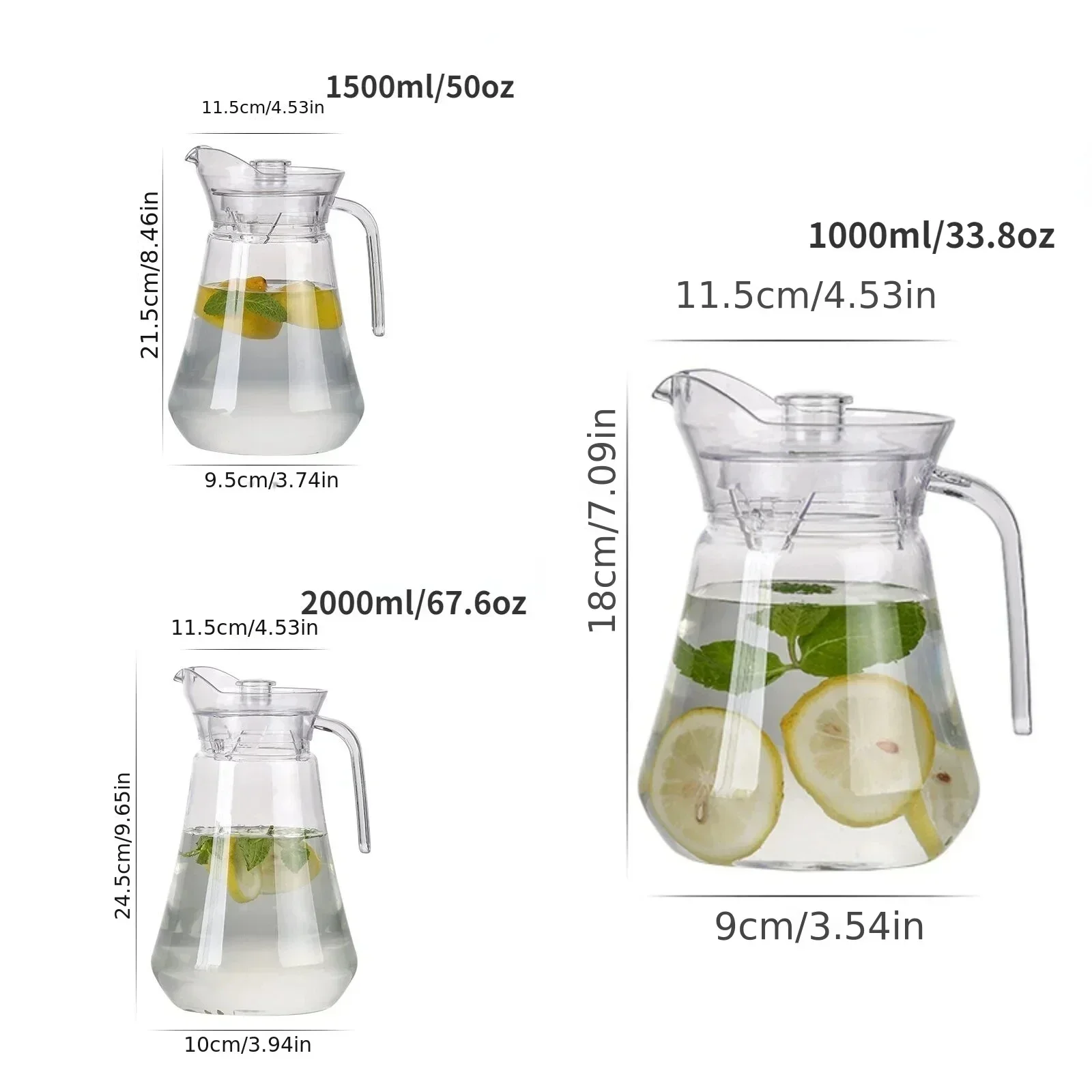 Brocca per acqua ghiacciata trasparente da 2 pezzi con coperchio e manico, brocca per tè resistente al calore per succhi, latte, bevande fredde o calde - Molto durevole,