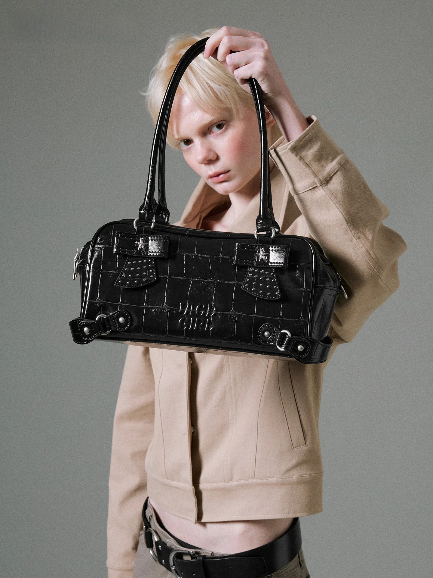 JACD Black Fashionable Retro Boston Bag Women's Crossbody Shoulder Bag Underarm Bag Stylish Polyester  Detachable Straps