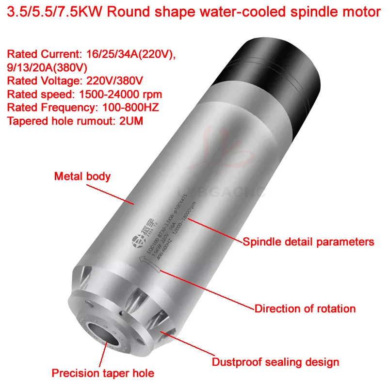 

3.5/5.5/7.5KW Round Shape Water-cooled Spindle Motor Spindle Motor Automatic Tool Changer Spindle Motor Engraving Machine