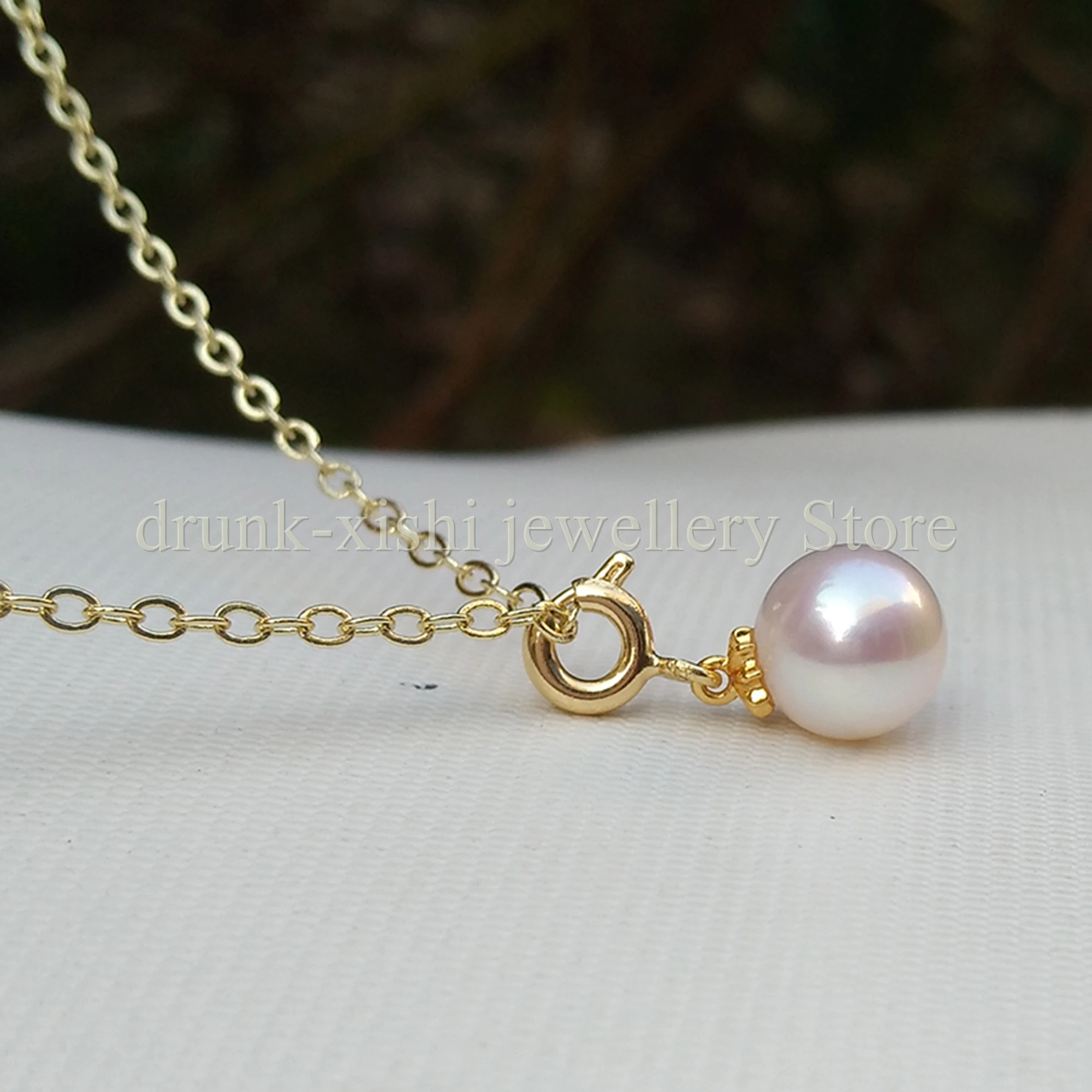 Top Grade Luster 8-9mm AAAA Japanese Akoya Real Pearl Pendant Necklace Perfect Round Lobster Clasp At Party