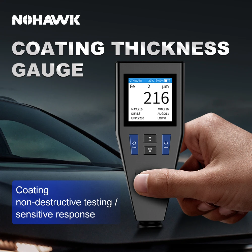 

Paint Measuring Instruments Thickness Gauge for Car 0.1um Fe & NFe Electroplate Metal Coating with Color Screen Backlight