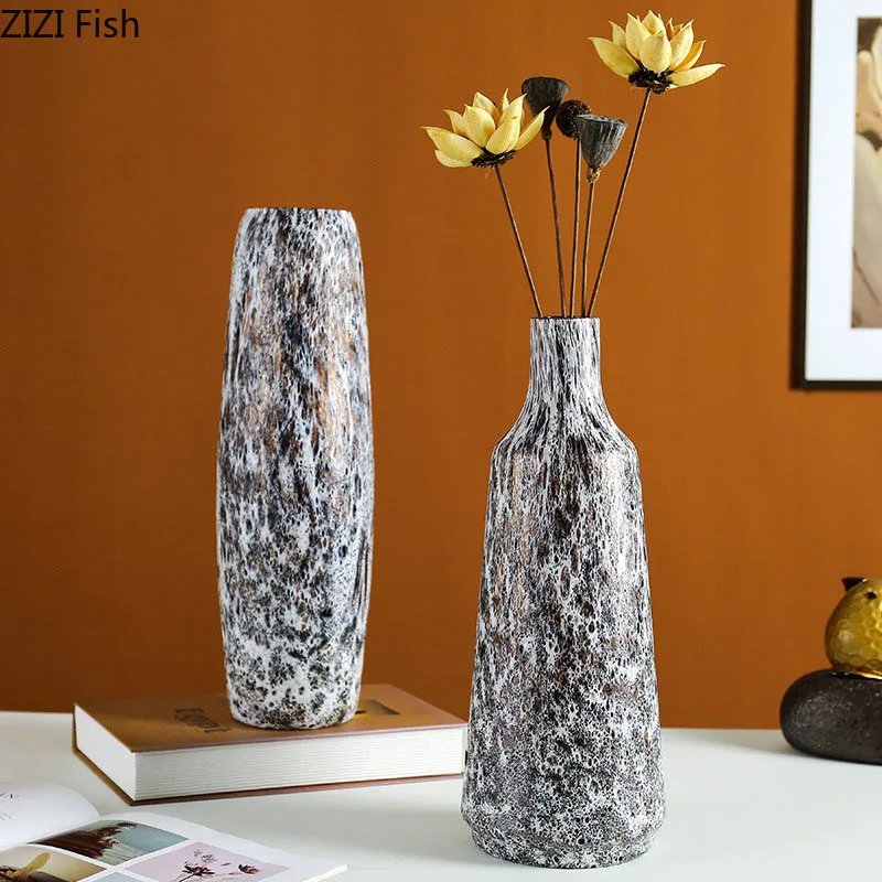 

Imitation Marble Relief Glass Vase Hydroponic Flower Pots Desk Decoration Artificial Flower Decorative Floral Arrangement