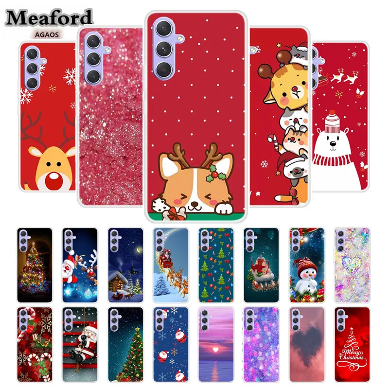 Gift Case Fundas for Samsung Galaxy A14 A34 A54 5G Soft Silicone TPU Phone Coque for Samsung A24 A14 Merry Christmas Back Cover