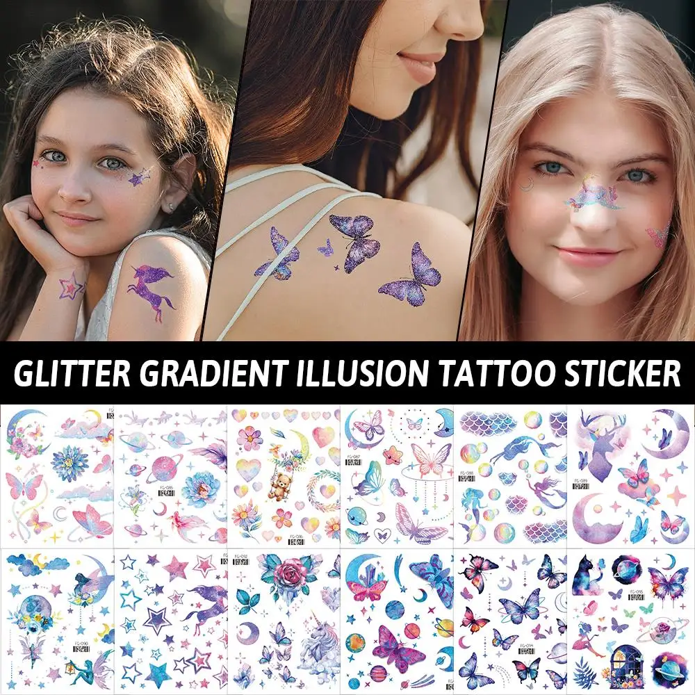 Glitter Butterfly Children's Temporary Tattoo Sticker Waterproof Eyes Face Arm Body Kids Fake Tattoos Women Makeup Products