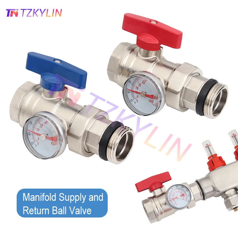 

DN25 Heating Manifold Valves (1"NPT/G1") with Temperature Gauge for Underfloor Water Systems Underfloor Heating Parts