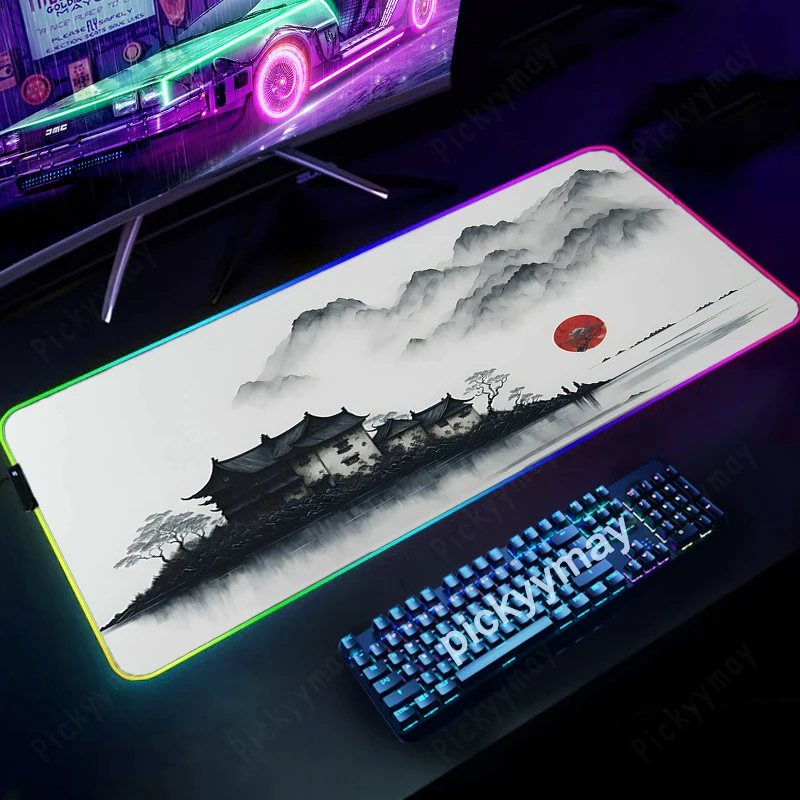 

Ink Painting RGB Gaming Mousepad Big LED Gamer Mousepads Backlit PC Desk Mat Luminous Mouse Pad Large Keyboard Mats Table Rugs