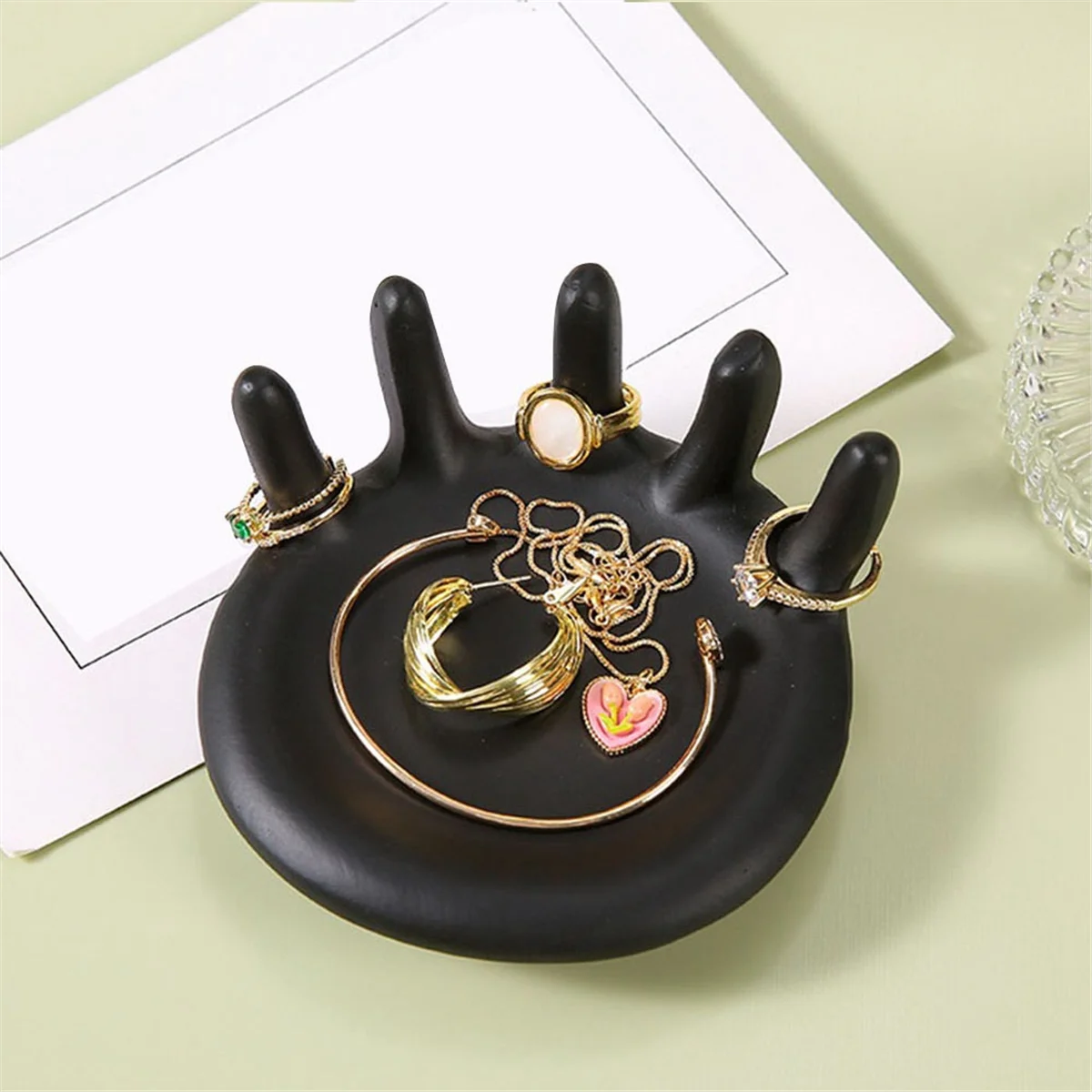 Resin Funny Ring Plate Jewelry Plate Desktop Storage Ornaments , Short Five-Finger Rings Dish, Decorative Jewelry Tray,C